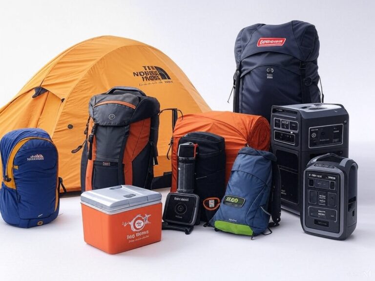 Best outdoor gear 2025 assortment at Top Ten Gear Hub in a studio setting.
